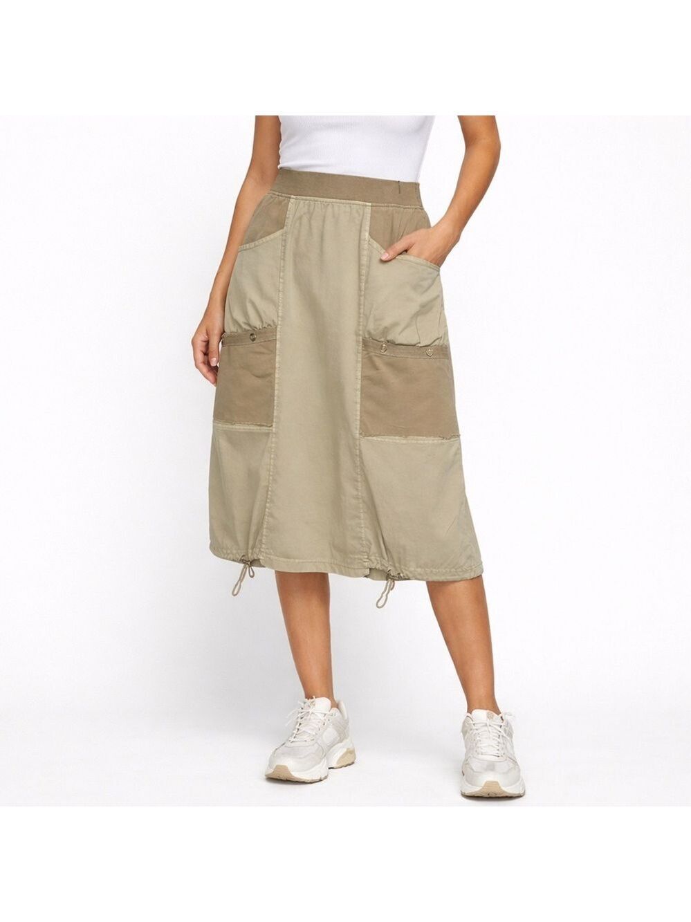 XCVI Cotton ‘Bellamy’ Skirt Side Pockets Adjustable at Hemline Army Green Sz L